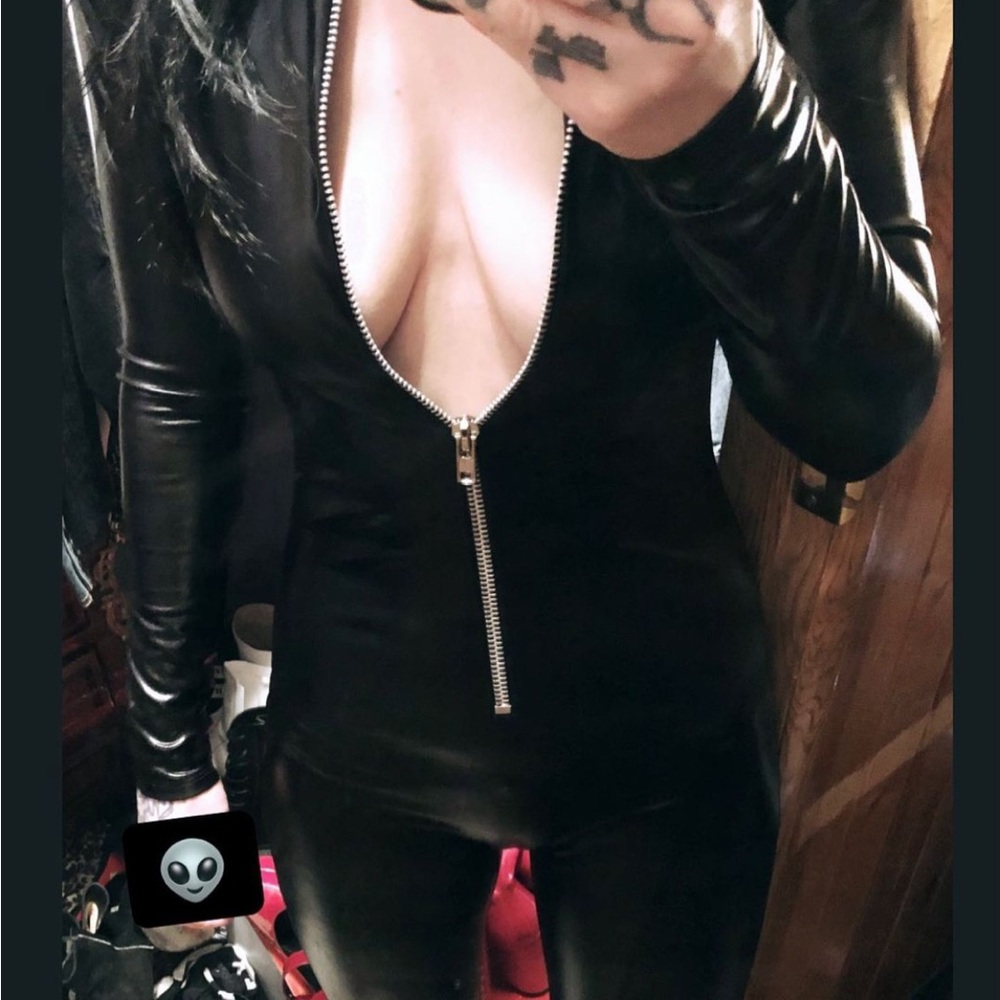 FINAL SALE Super sexy black catsuit jumper S NWOT leg avenue leather jumpsuit